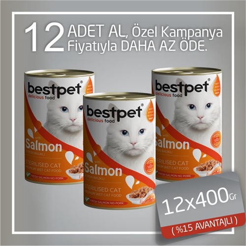 Bestpet Sterilised Somonlu Kısırlaştırılmış Kedi Konservesi 12x400 Gr - Thumbnail