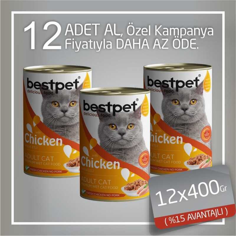 Bestpet Tavuklu Jöleli Yetişkin Kedi Konservesi 12x400 Gr