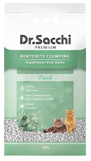 Dr.Sacchi Premium Fresh Süper Topaklanan İnce Taneli Kokusuz Bentonit Kedi Kumu 10lt