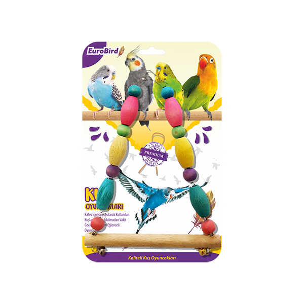 EuroBird Kuş Oyuncağı Renkli Boncuklu Üçgen Salıncak - Thumbnail