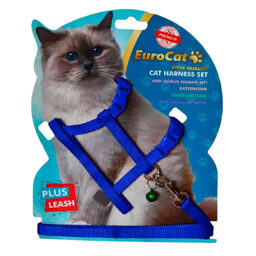 Eurocat Kedi Göğüs Tasması Düz Mavi - Thumbnail