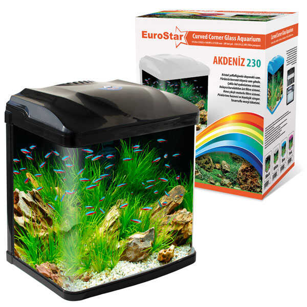 EuroStar Akdeniz 230 Siyah Akvaryum 2w Led (23x16x27 5)