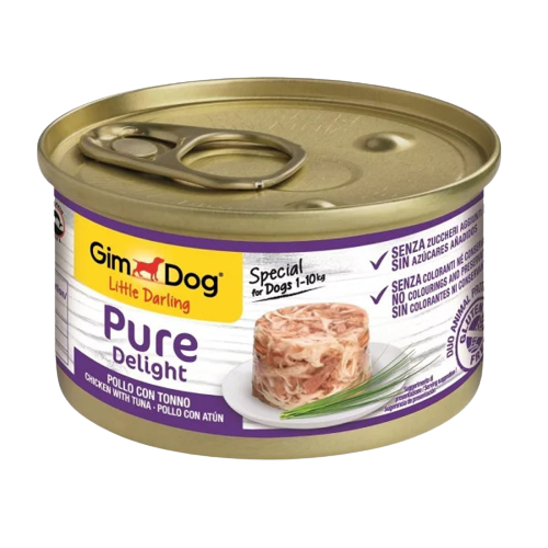 GimDog Pure Delight Jöle İçinde Parça Tavuklu ve Ton Balıklı Yetişkin Köpek Konservesi 85 Gr