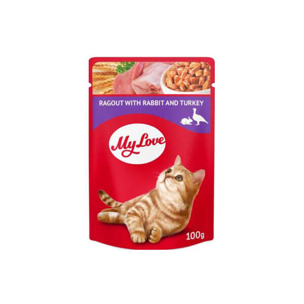 My Love Tavşanlı Ve Hindi Etli Yahni Pouch Kedi Maması 100 Gr - Thumbnail