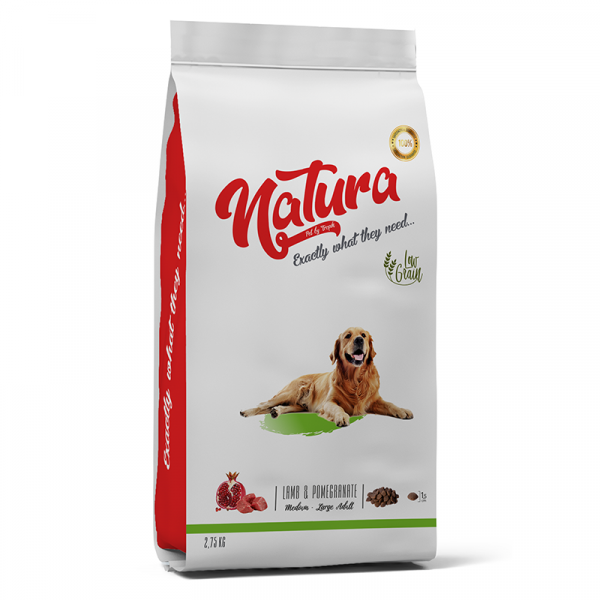 Natura Adult Düşük Tahıllı Kuzu Etli ve Narlı Orta ve Büyük Yetişkin Köpek Maması 2.75 Kg