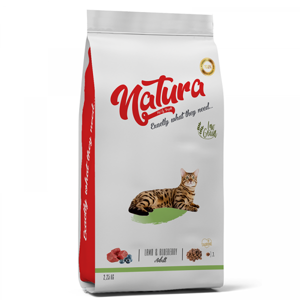 Natura Adult Düşük Tahıllı Kuzu Etli ve Yaban Mersinli Yetişkin Kedi Maması 2.25 Kg