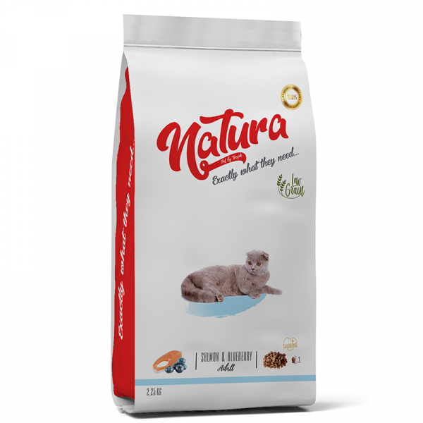 Natura Adult Düşük Tahıllı Somonlu ve Yaban Mersinli Yetişkin Kedi Maması 2.25 Kg