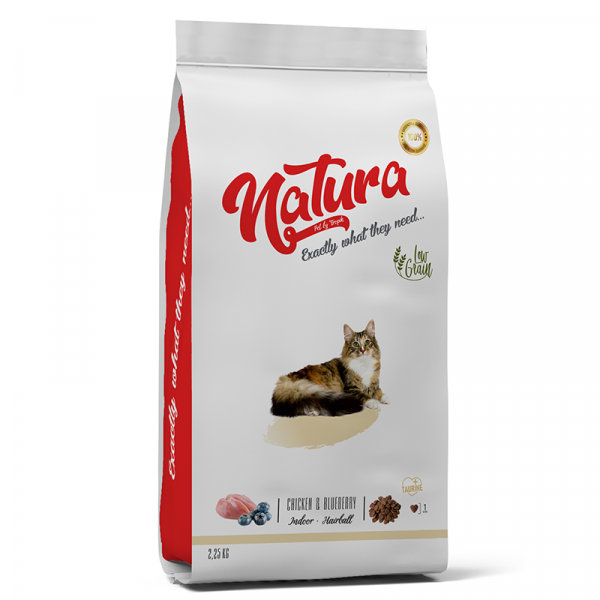 Natura Adult Düşük Tahıllı Tavuklu Yetişkin İndoor Hairball Kedi Maması 2.25 Kg