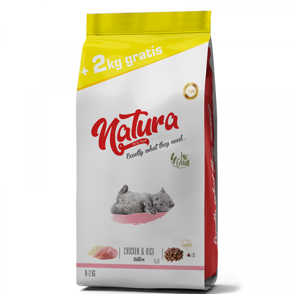 Natura Kitten Düşük Tahıllı Tavuklu Kedi Maması 8Kg + 2 Kg Hediyeli