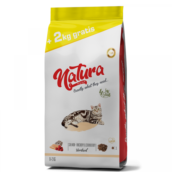 Natura Sterilised Düşük Tahıllı Balıklı Kısırlaştırılmış Kedi Maması 8 Kg + 2 Kg Hediyeli