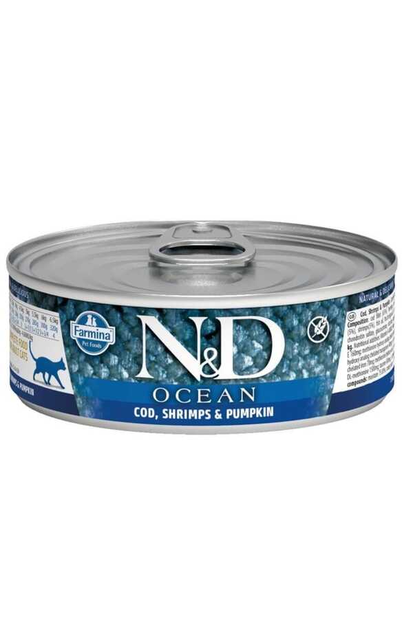 N&D Ocean Tahılsız Morina Balıklı ve Karidesli Yavru Kedi Konservesi 80 Gr