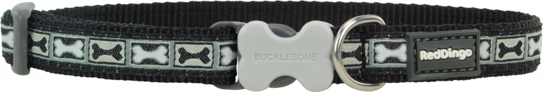 Red Dingo Bone Yard Desenli Siyah Köpek Boyun Tasması 12mm