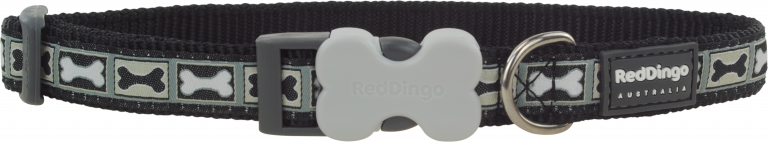 Red Dingo Bone Yard Desenli Siyah Köpek Boyun Tasması 15mm