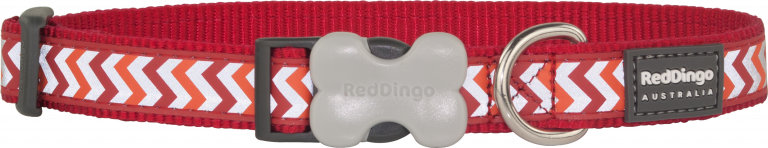 Red Dingo Reflektörlü Ziggy Desenli Kırmızı BoyunTasması 15mm