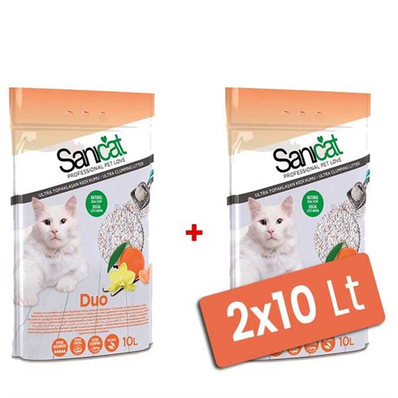 Sanicat Duo Vanilya&Mandalinalı Topaklanan Kedi Kumu İnce 2x10 Lt