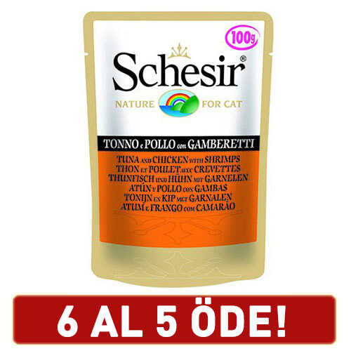 Schesir Ton Balık Tavuk Karides Kedi Pouch 6x100 Gr - Thumbnail