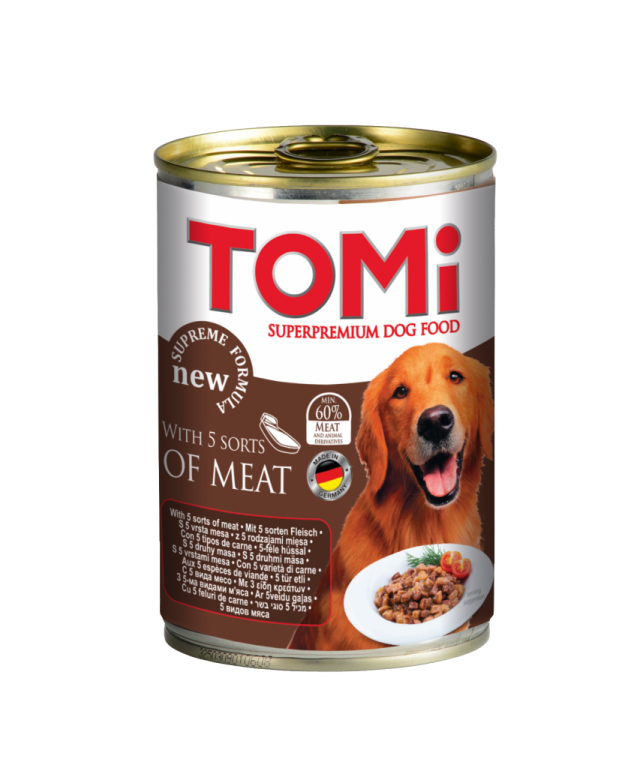 Tomi 5 Çeşit Etli Yetişkin Köpek Konservesi 400 Gr (24 Adet)