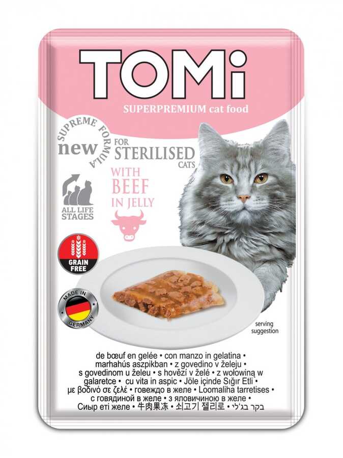 Tomi Pouch Dana Etli Kısırlaştırılmış Yetişkin Kedi Konservesi 85 Gr (22 Adet)