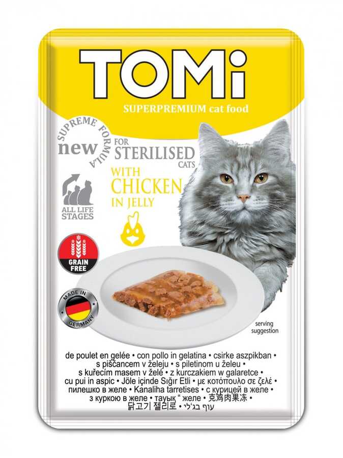 Tomi Pouch Tavuklu Kısırlaştırılmış Yetişkin Kedi Konservesi 85 Gr (22 Adet)