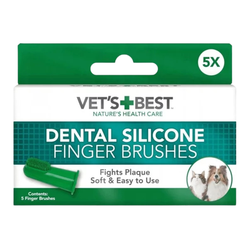 VET'S BEST Kedi ve Köpekler için Silikon Başlıklı Parmak Diş Fırçası 5,5cm (5'li) (Yeşil)