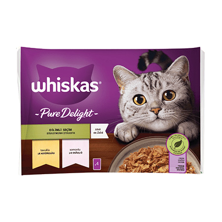 Whiskas Pouch Pure Delight Jöle İçinde Tavuklu ve Somonlu Yetişkin Kedi Konservesi 85gr (4'lü) - Thumbnail